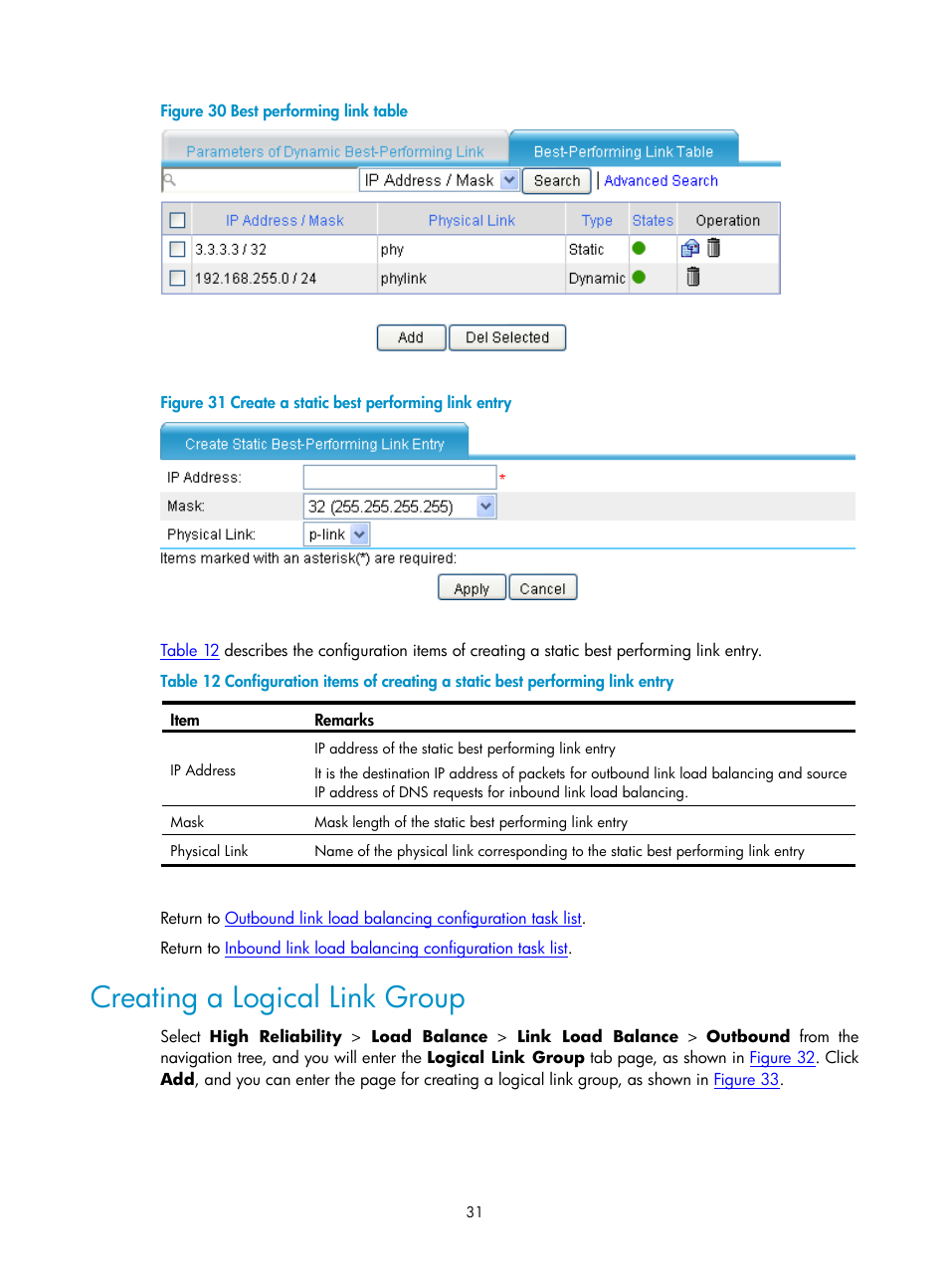 Creating a logical link group | H3C Technologies H3C SecPath F1000-E User Manual | Page 896 / 938