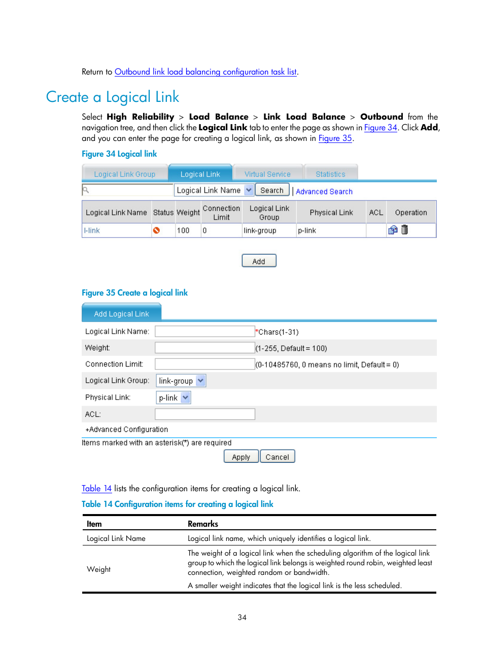 Create a logical link | H3C Technologies H3C SecPath F1000-E User Manual | Page 899 / 938