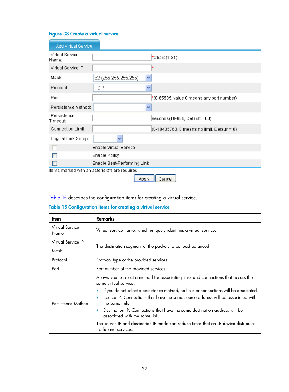 Table 15, Figure 38 | H3C Technologies H3C SecPath F1000-E User Manual | Page 902 / 938
