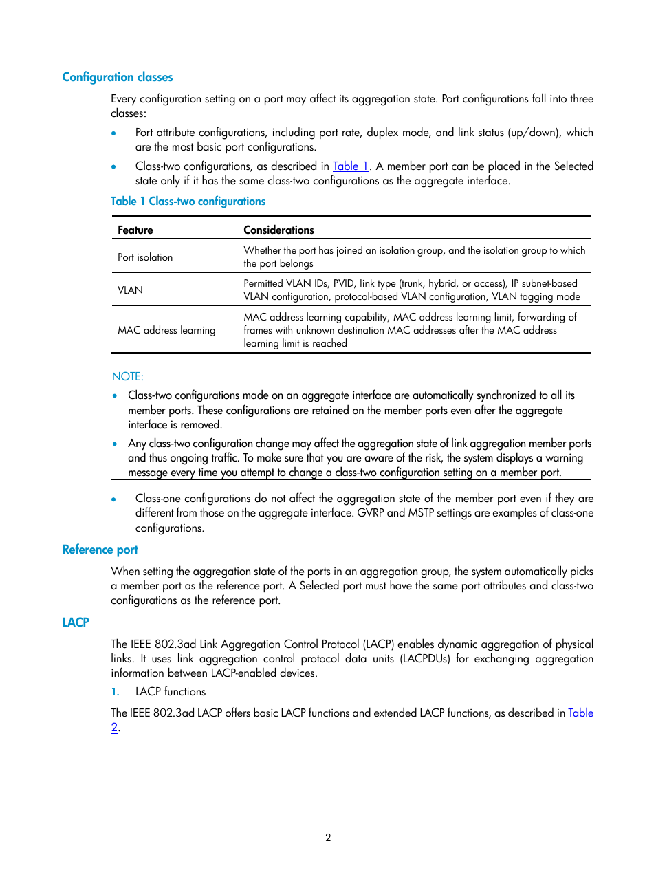 Configuration classes, Reference port, Lacp | H3C Technologies H3C SecPath F1000-E User Manual | Page 92 / 938