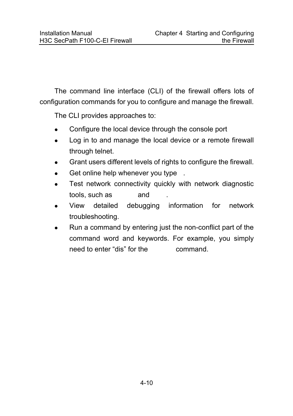5 command line interface, 1 features of the command line interface, 5 command line interface -10 | 1 features of the command line interface -10 | H3C Technologies H3C SecPath F100-C-EI User Manual | Page 49 / 79