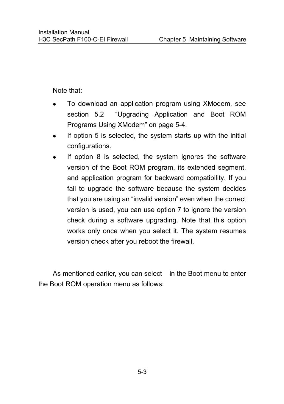 2 boot rom operation menu of the firewall, 2 boot rom operation menu of the firewall -3 | H3C Technologies H3C SecPath F100-C-EI User Manual | Page 53 / 79