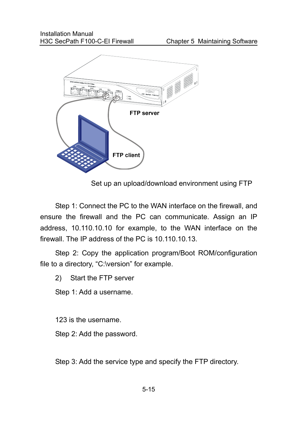Figure 5-6, Set up an upload/download environment using ftp | H3C Technologies H3C SecPath F100-C-EI User Manual | Page 65 / 79