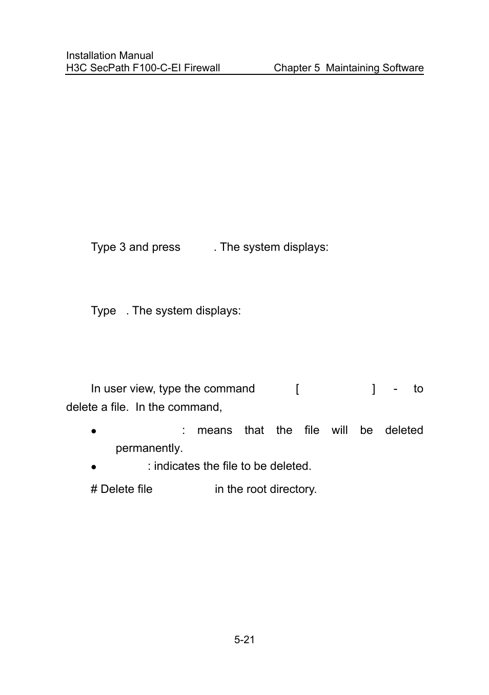 Ii. delete a file using cli | H3C Technologies H3C SecPath F100-C-EI User Manual | Page 71 / 79