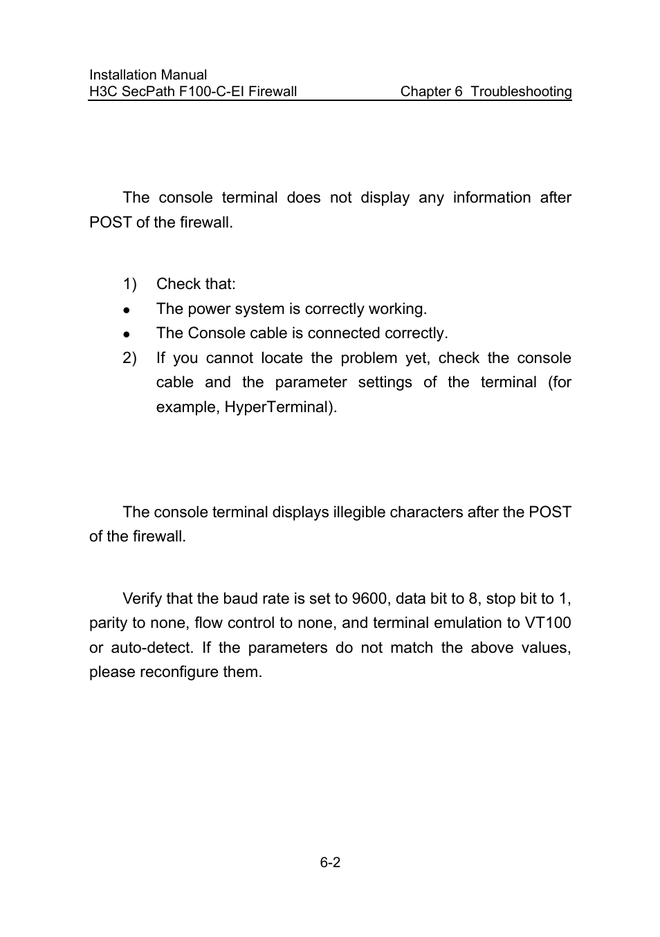 I. no terminal display, Ii. illegible terminal display | H3C Technologies H3C SecPath F100-C-EI User Manual | Page 79 / 79