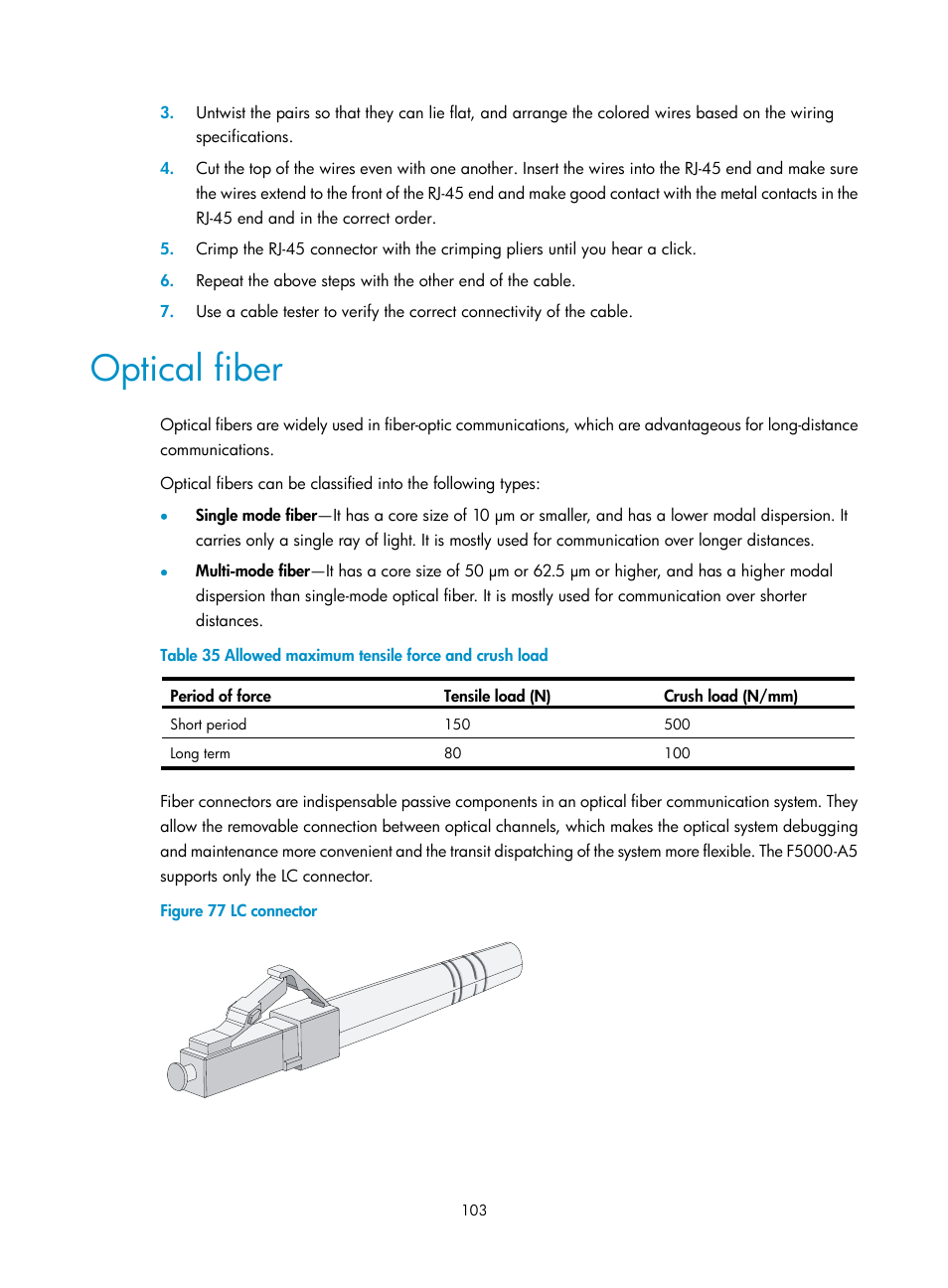 Optical fiber | H3C Technologies H3C SecPath F5000-A5 Firewall User Manual | Page 113 / 121