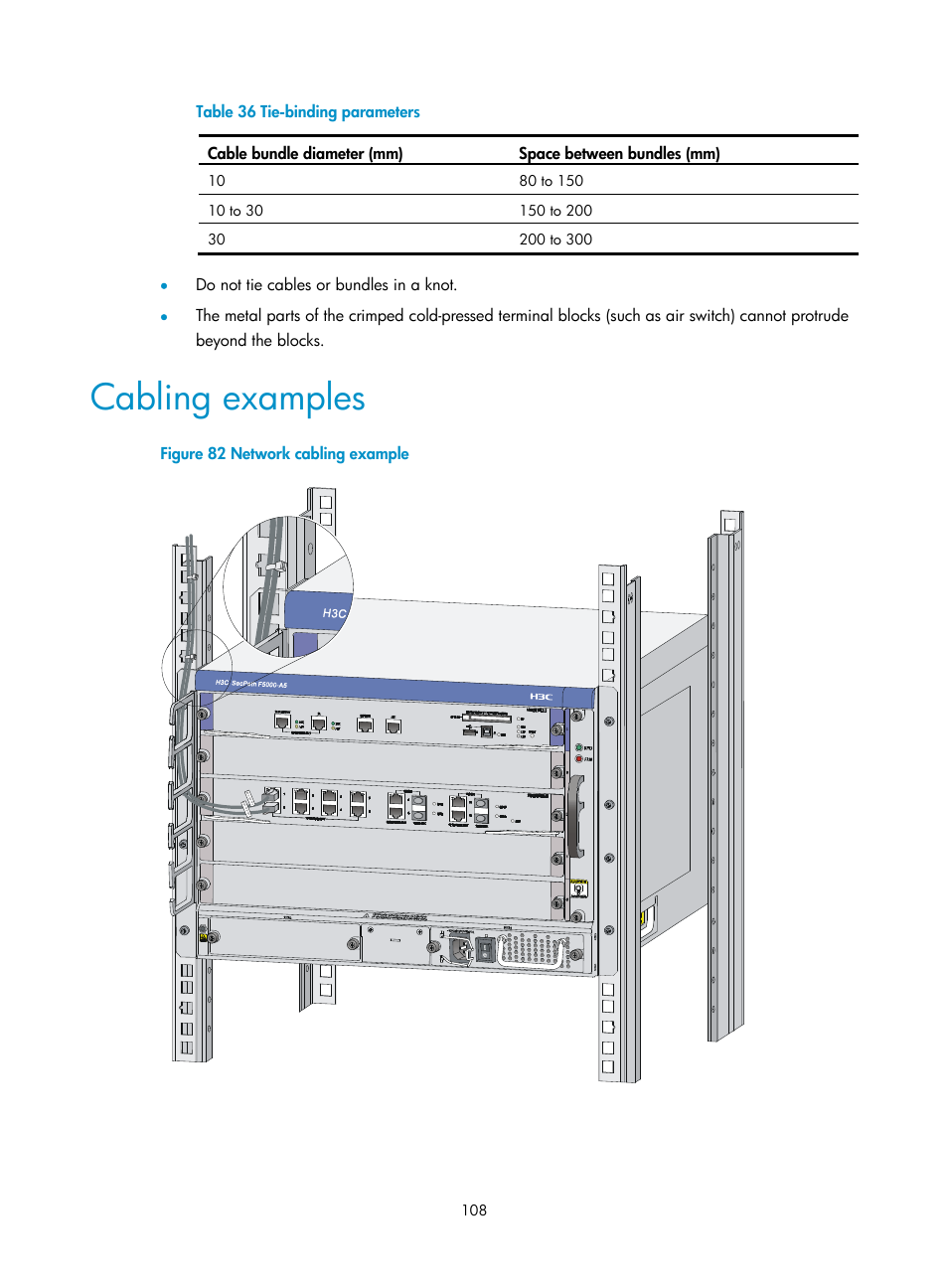 Cabling examples, Figure 82 network cabling example | H3C Technologies H3C SecPath F5000-A5 Firewall User Manual | Page 118 / 121