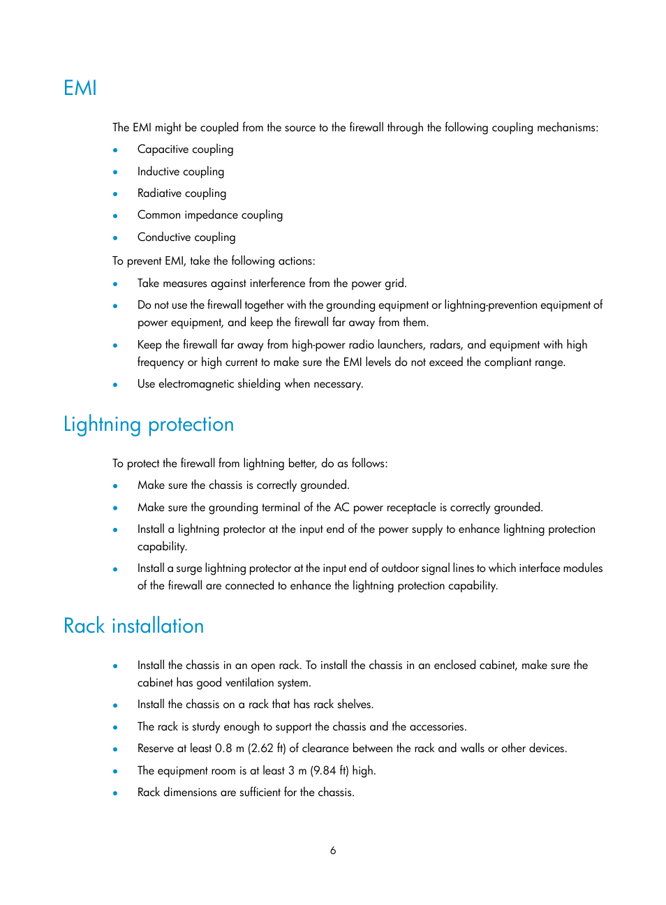 Lightning protection, Rack installation | H3C Technologies H3C SecPath F5000-A5 Firewall User Manual | Page 16 / 121