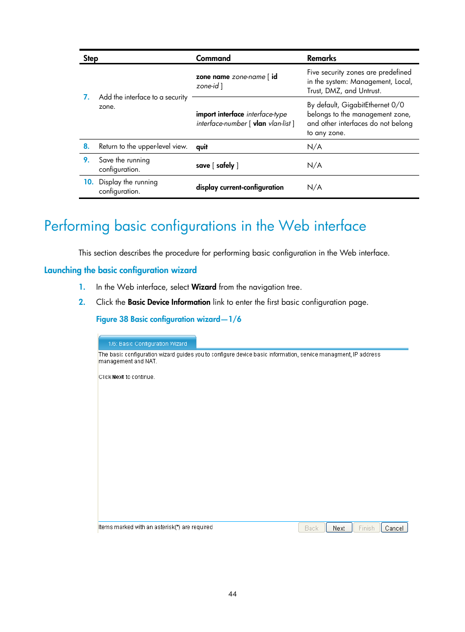 Launching the basic configuration wizard | H3C Technologies H3C SecPath F5000-A5 Firewall User Manual | Page 54 / 121