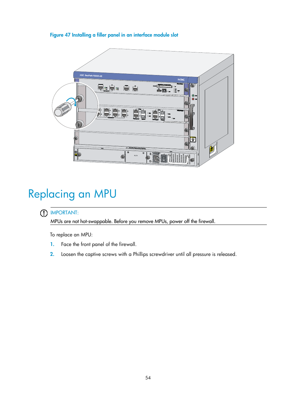 Replacing an mpu | H3C Technologies H3C SecPath F5000-A5 Firewall User Manual | Page 64 / 121