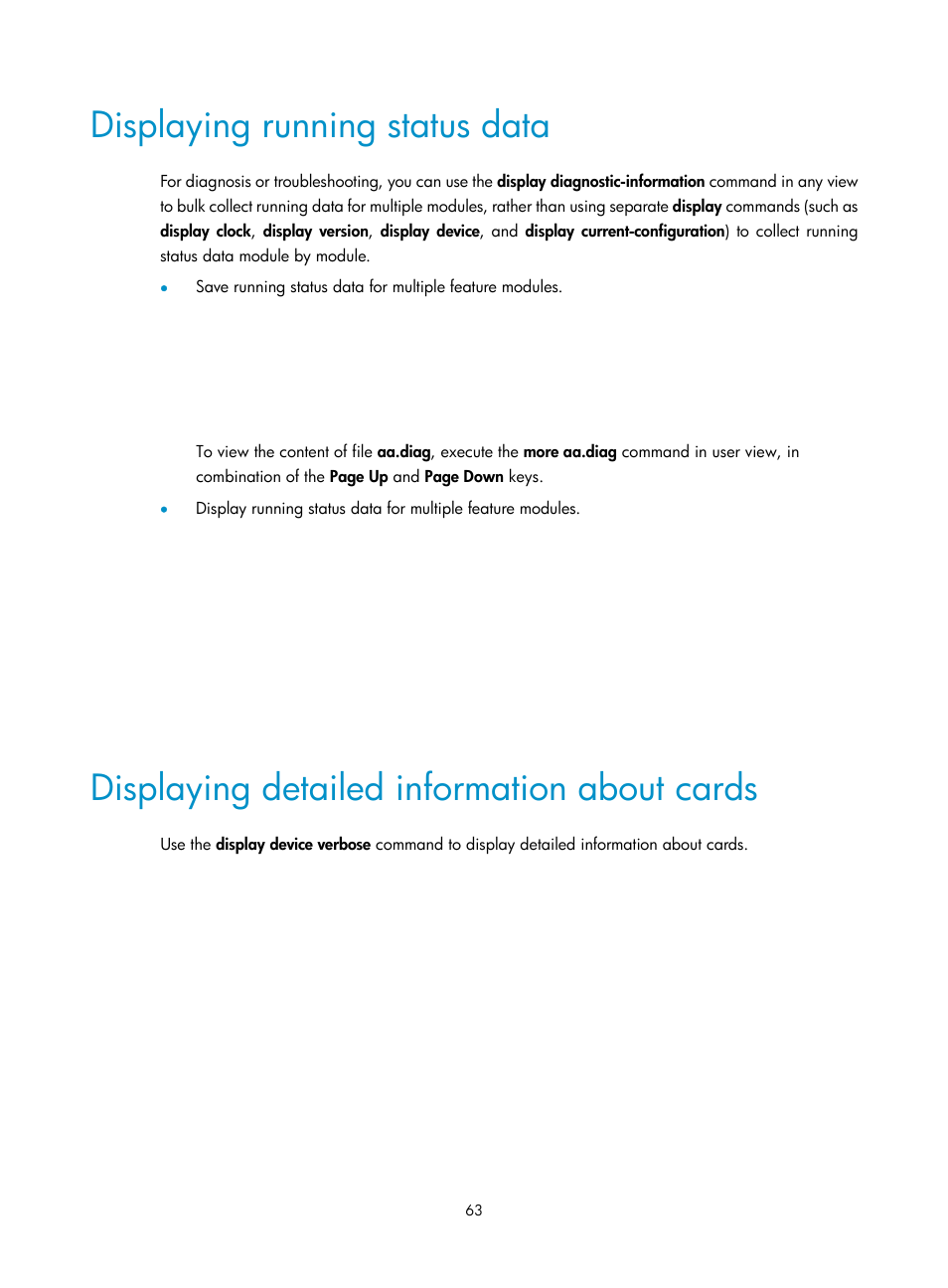 Displaying running status data, Displaying detailed information about cards | H3C Technologies H3C SecPath F5000-A5 Firewall User Manual | Page 73 / 121