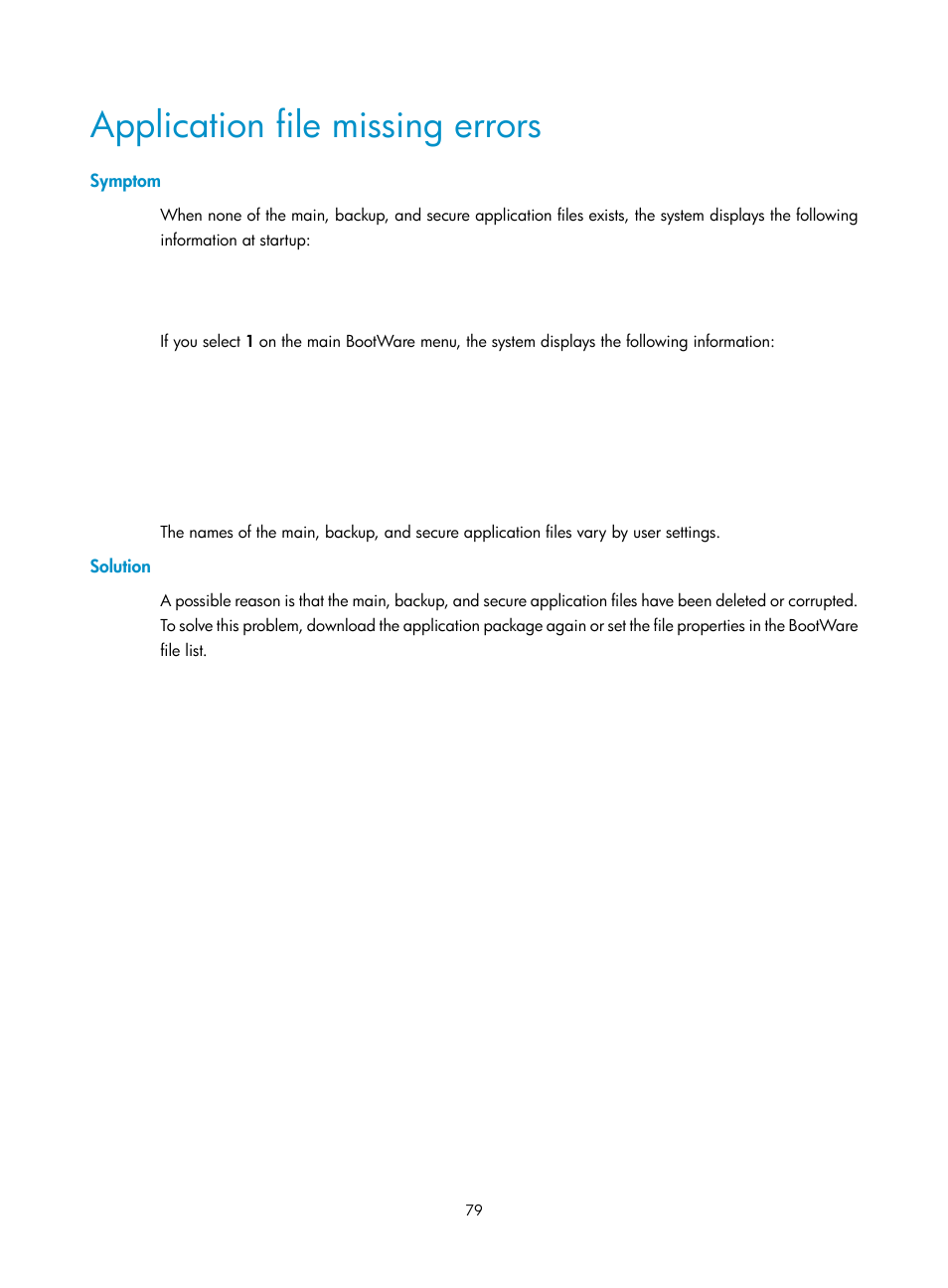 Application file missing errors, Symptom, Solution | H3C Technologies H3C SecPath F5000-A5 Firewall User Manual | Page 89 / 121