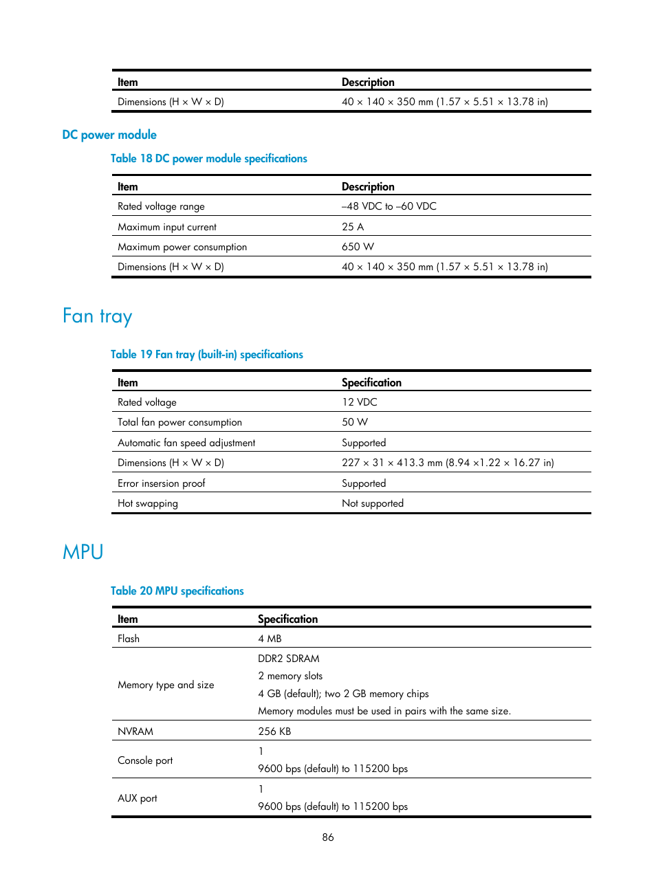 Dc power module, Fan tray | H3C Technologies H3C SecPath F5000-A5 Firewall User Manual | Page 96 / 121