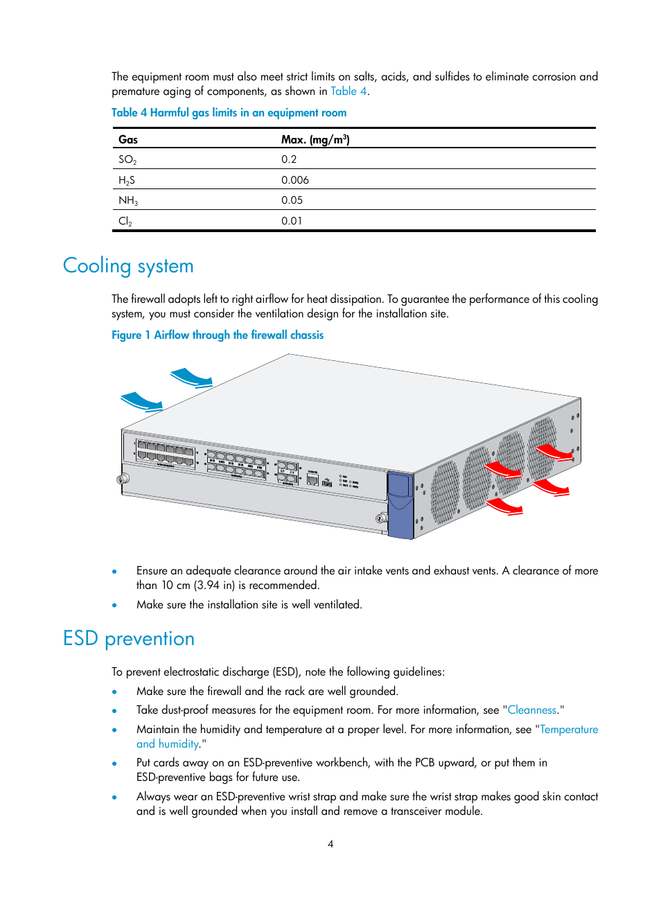 Cooling system, Esd prevention | H3C Technologies H3C SecPath F5000-S Firewall User Manual | Page 13 / 86