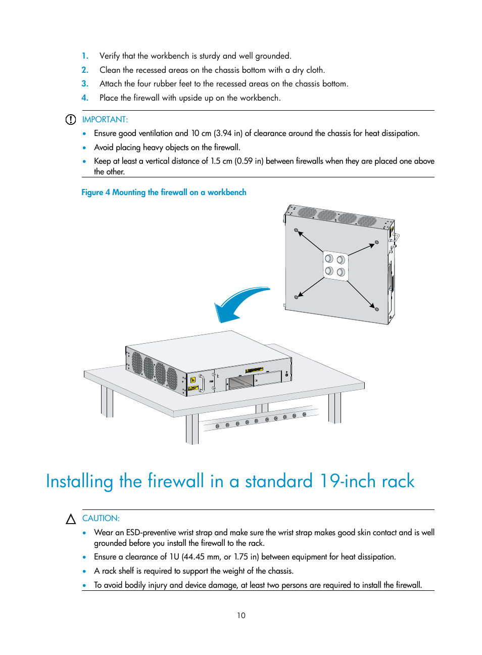 Installing the firewall in a standard 19-inch rack | H3C Technologies H3C SecPath F5000-S Firewall User Manual | Page 19 / 86