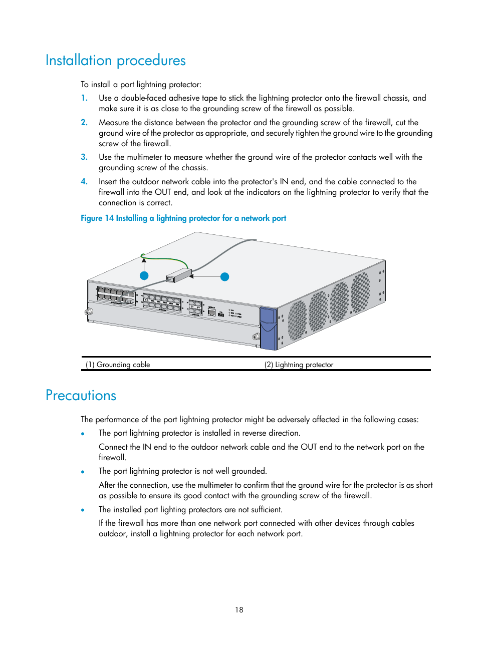 Installation procedures, Precautions | H3C Technologies H3C SecPath F5000-S Firewall User Manual | Page 27 / 86