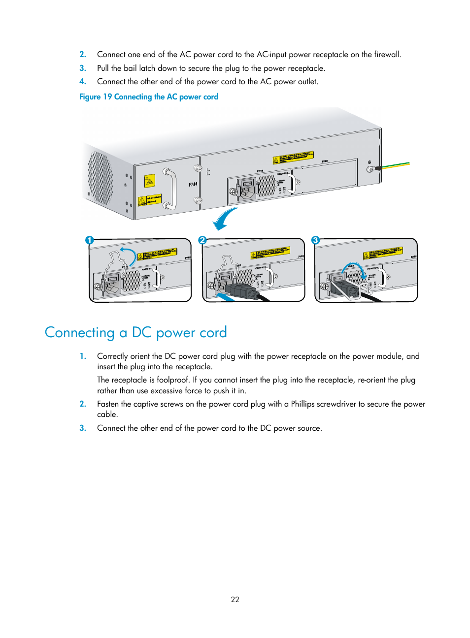 Connecting a dc power cord | H3C Technologies H3C SecPath F5000-S Firewall User Manual | Page 31 / 86