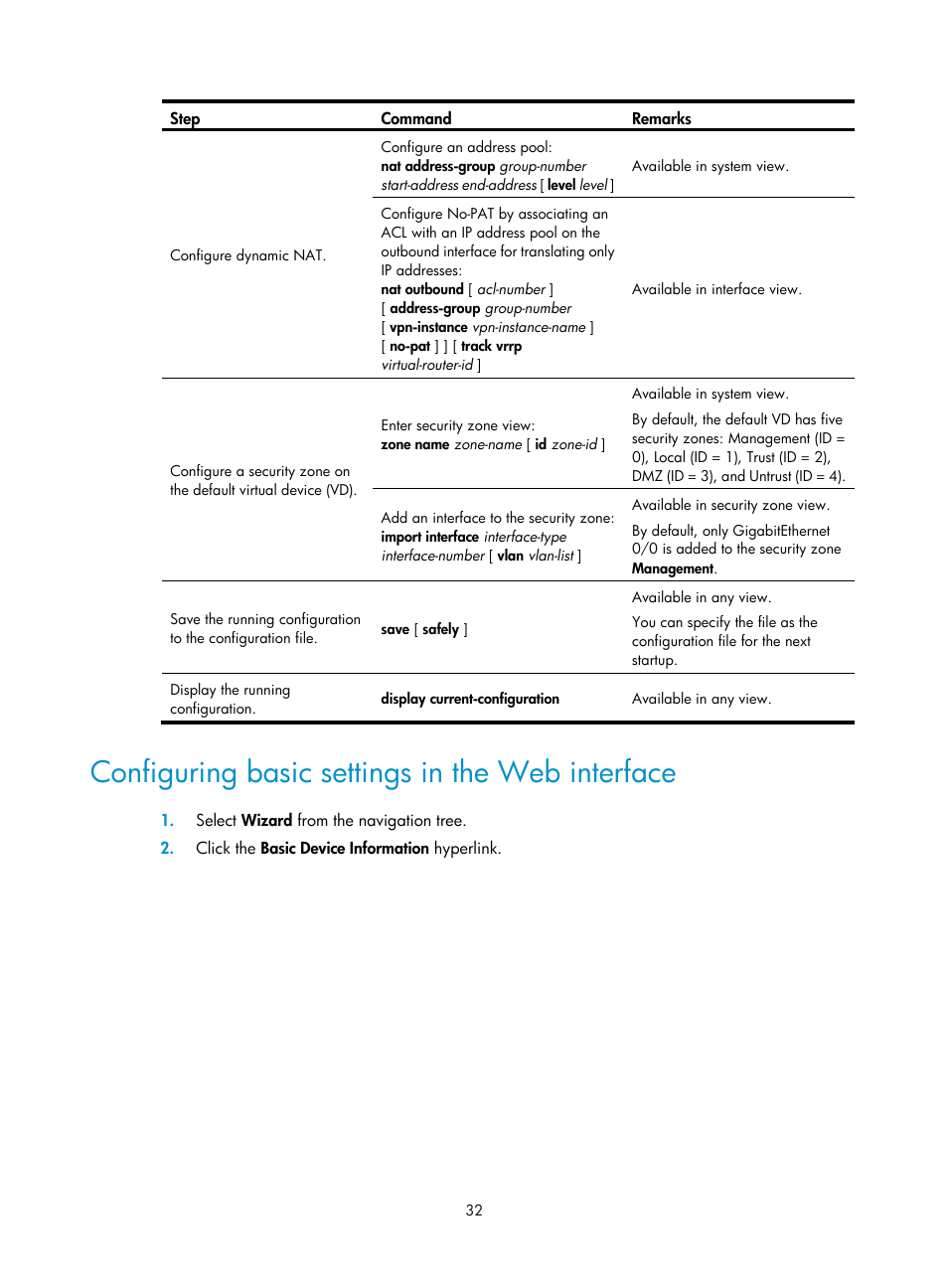 Configuring basic settings in the web interface | H3C Technologies H3C SecPath F5000-S Firewall User Manual | Page 41 / 86