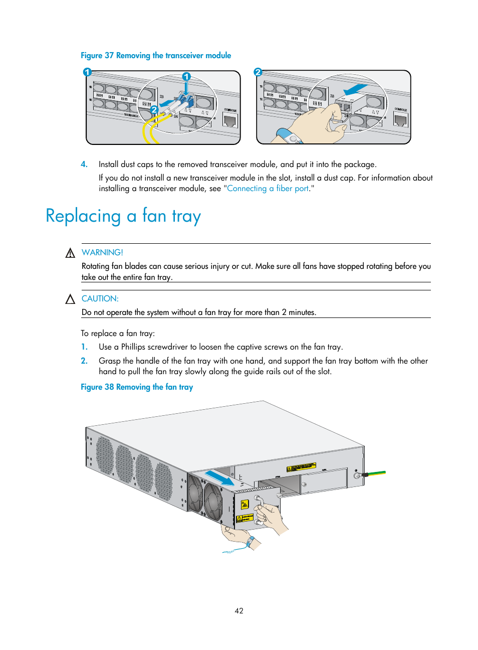 Replacing a fan tray | H3C Technologies H3C SecPath F5000-S Firewall User Manual | Page 51 / 86