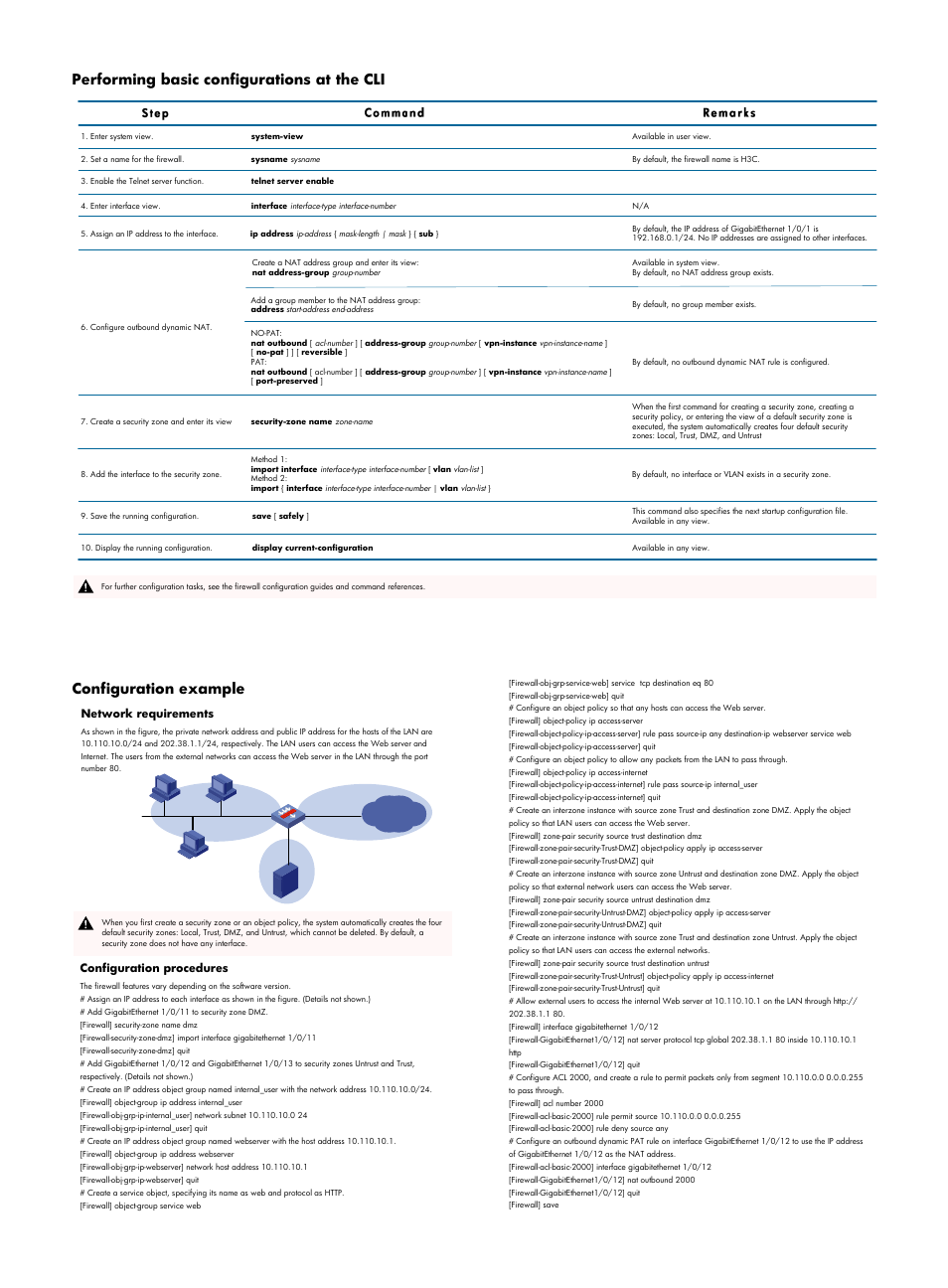 Performing basic configurations at the cli, Configuration example | H3C Technologies H3C SecPath F5020 User Manual | Page 4 / 4