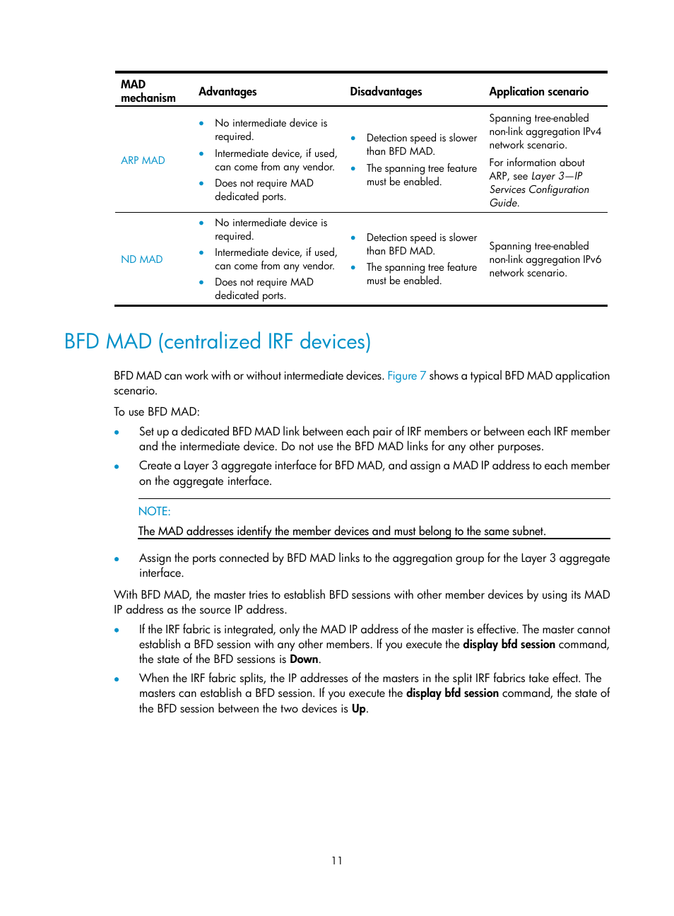 Bfd mad (centralized irf devices), Bfd mad (centralized, Irf devices) | H3C Technologies H3C SecPath F5020 User Manual | Page 20 / 82
