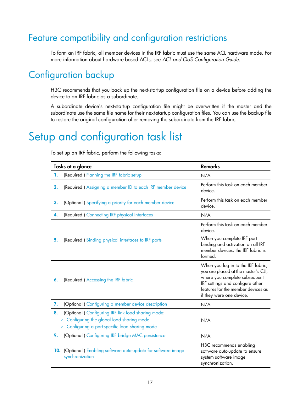 Configuration backup, Setup and configuration task list | H3C Technologies H3C SecPath F5020 User Manual | Page 26 / 82