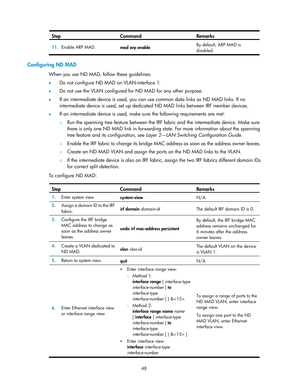 Configuring nd mad | H3C Technologies H3C SecPath F5020 User Manual | Page 57 / 82