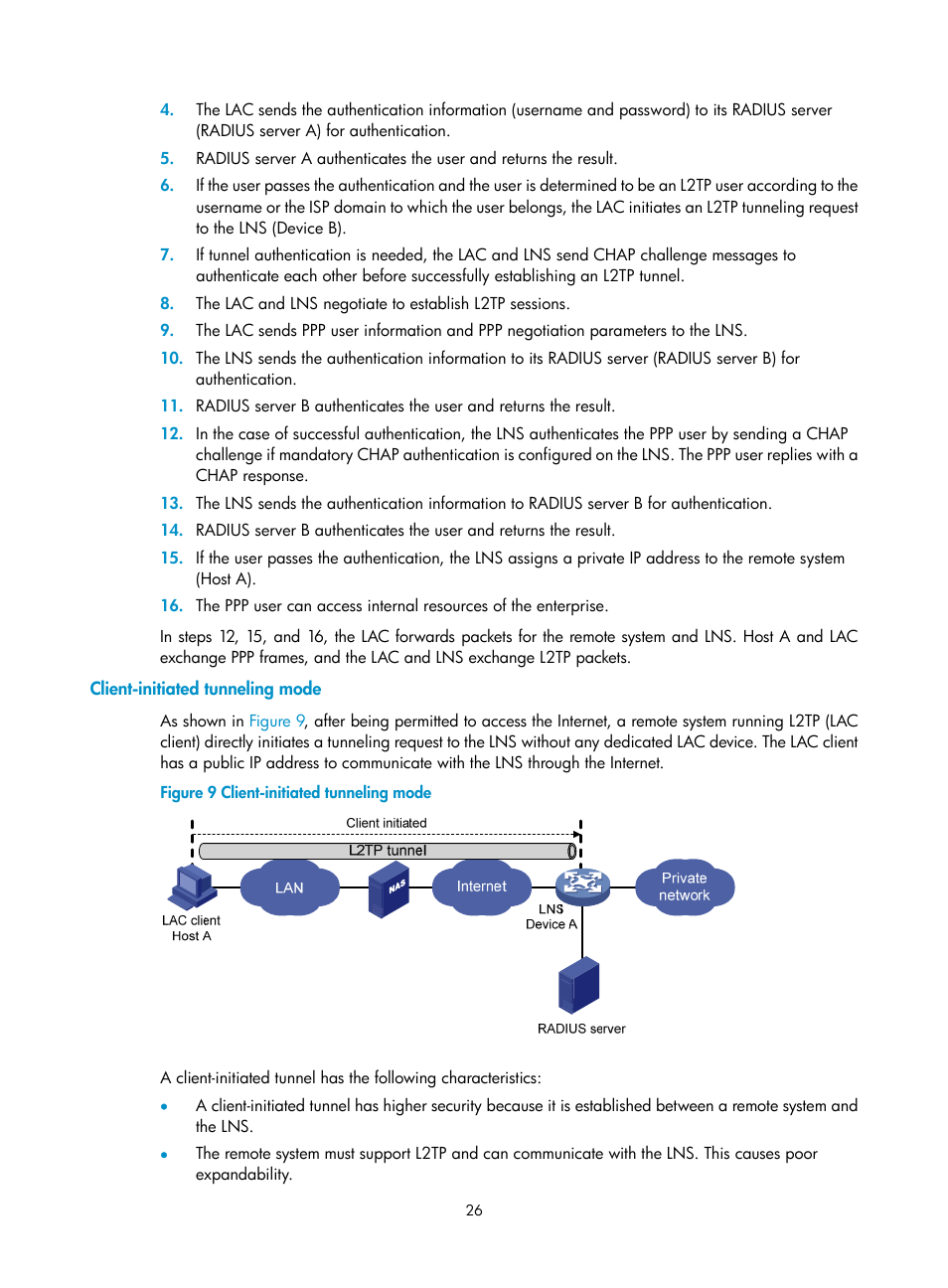 Client-initiated tunneling mode | H3C Technologies H3C SecPath F5020 User Manual | Page 34 / 56