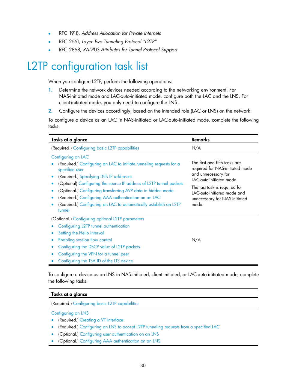 L2tp configuration task list | H3C Technologies H3C SecPath F5020 User Manual | Page 38 / 56