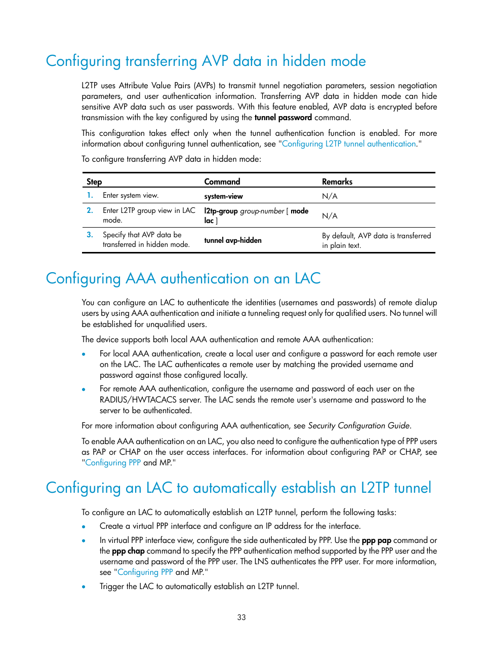 Configuring transferring avp data in hidden mode, Configuring aaa authentication on an lac, Tunnel | H3C Technologies H3C SecPath F5020 User Manual | Page 41 / 56