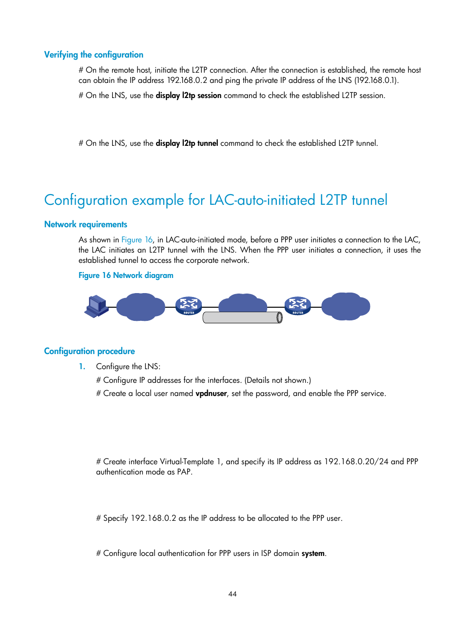 Verifying the configuration, Network requirements, Configuration procedure | H3C Technologies H3C SecPath F5020 User Manual | Page 52 / 56