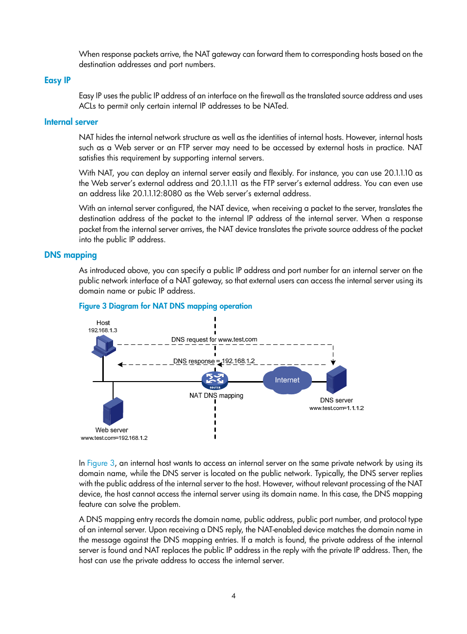 Easy ip, Internal server, Dns mapping | H3C Technologies H3C SecBlade FW Cards User Manual | Page 11 / 45