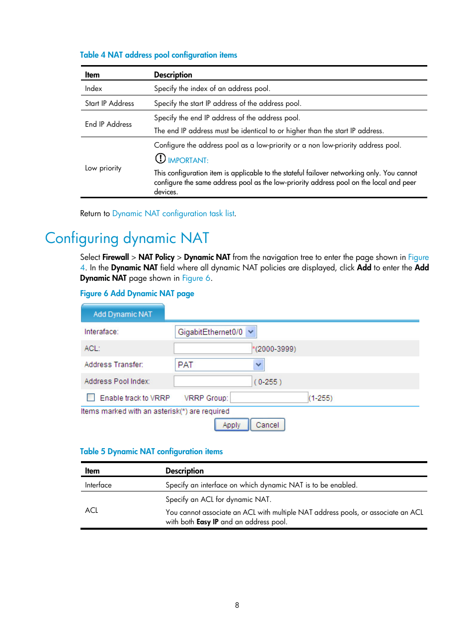 Configuring dynamic nat | H3C Technologies H3C SecBlade FW Cards User Manual | Page 15 / 45