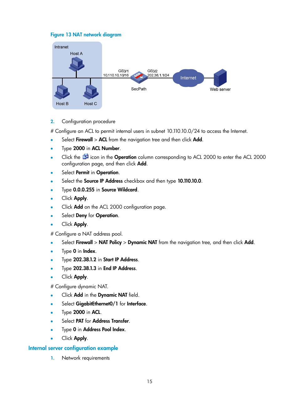 Internal server configuration example, D in, Figure 13 | H3C Technologies H3C SecBlade FW Cards User Manual | Page 22 / 45