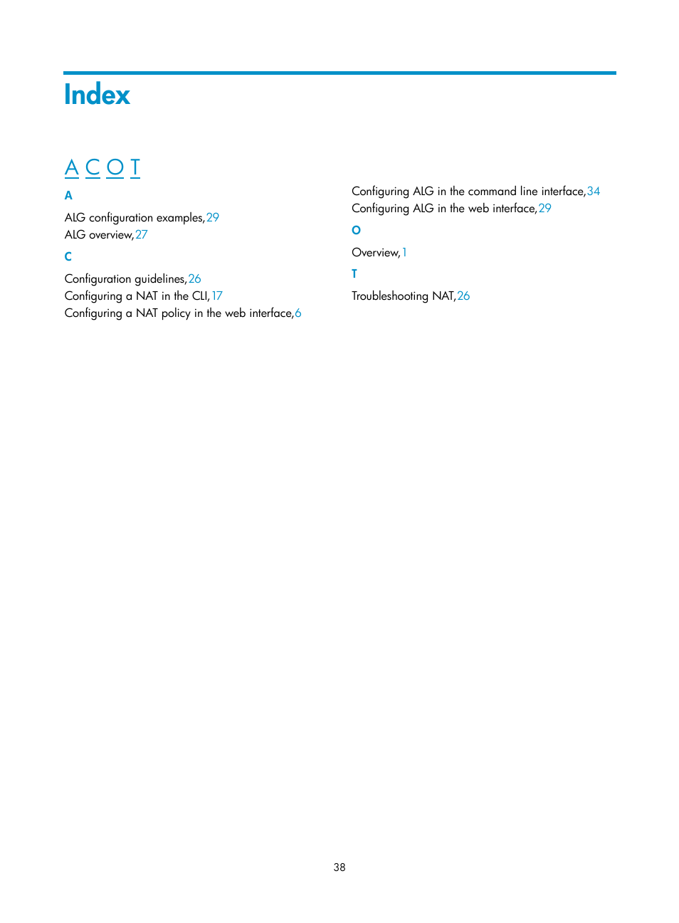 Index, A c o t | H3C Technologies H3C SecBlade FW Cards User Manual | Page 45 / 45