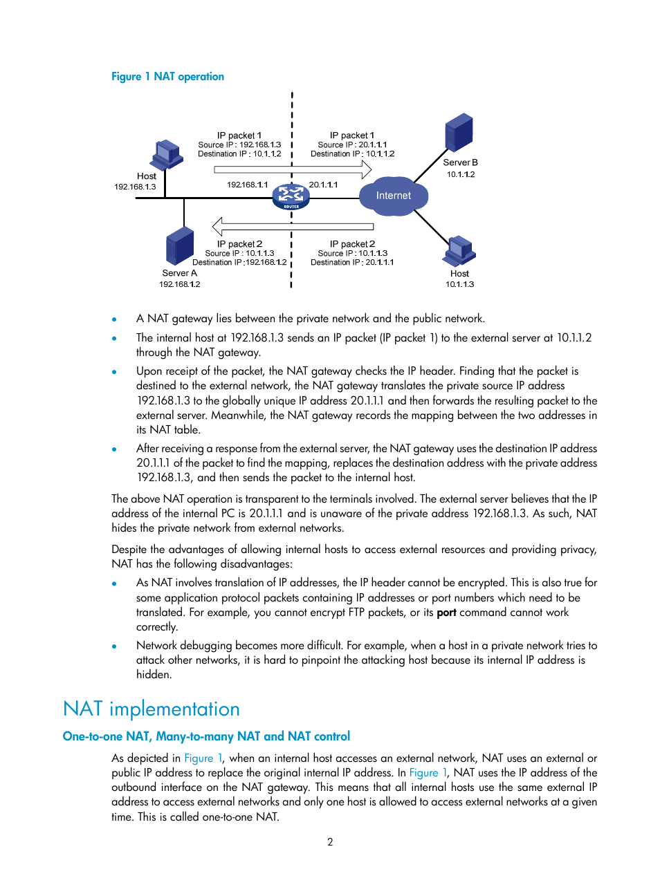 Nat implementation, One-to-one nat, many-to-many nat and nat control, Figure 1 | H3C Technologies H3C SecBlade FW Cards User Manual | Page 9 / 45