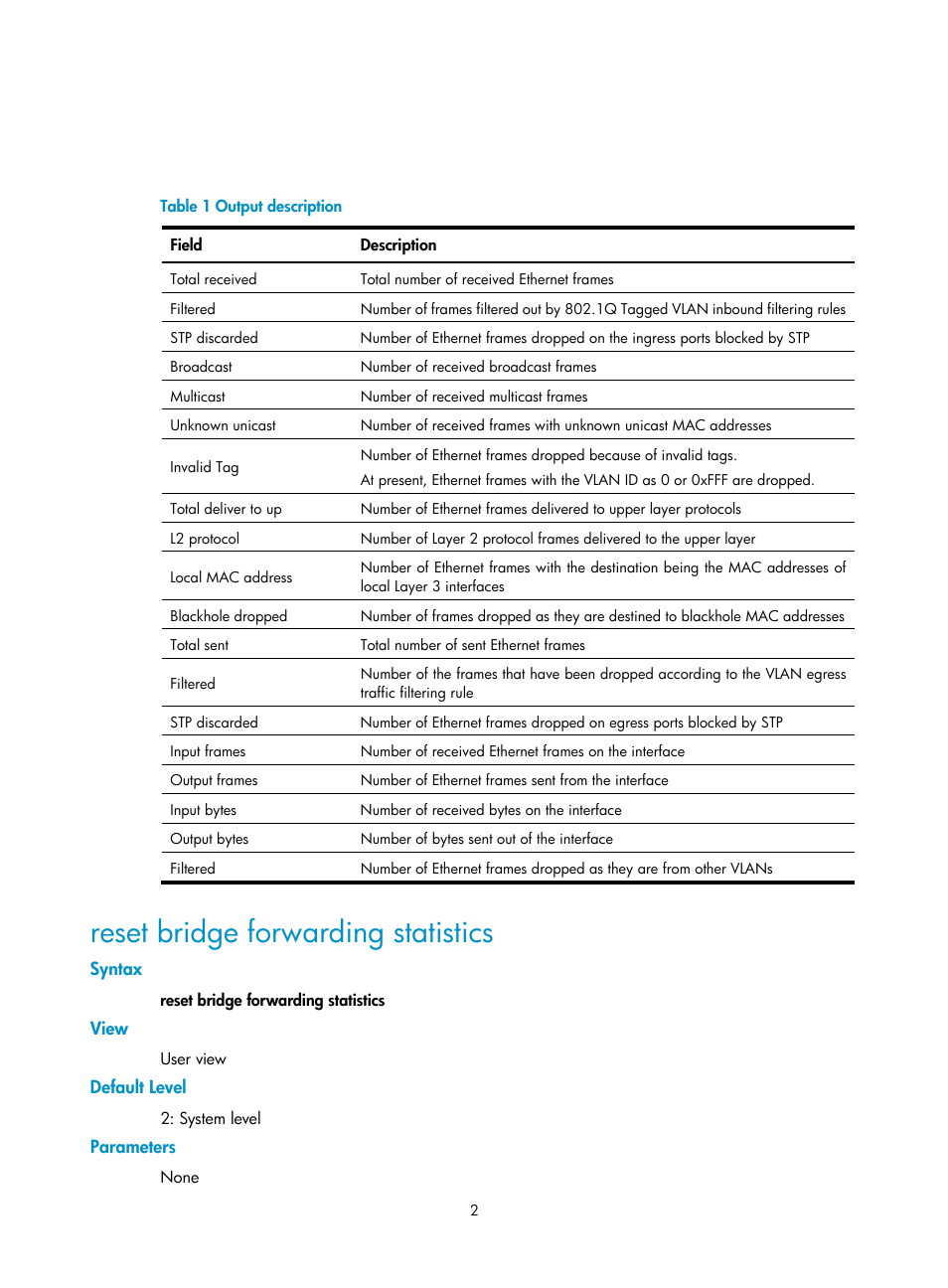 Reset bridge forwarding statistics | H3C Technologies H3C SecBlade FW Cards User Manual | Page 13 / 16