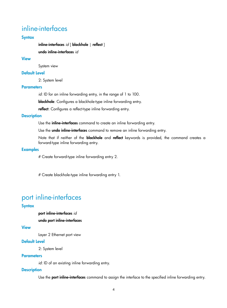 Inline-interfaces, Port inline-interfaces | H3C Technologies H3C SecBlade FW Cards User Manual | Page 15 / 16