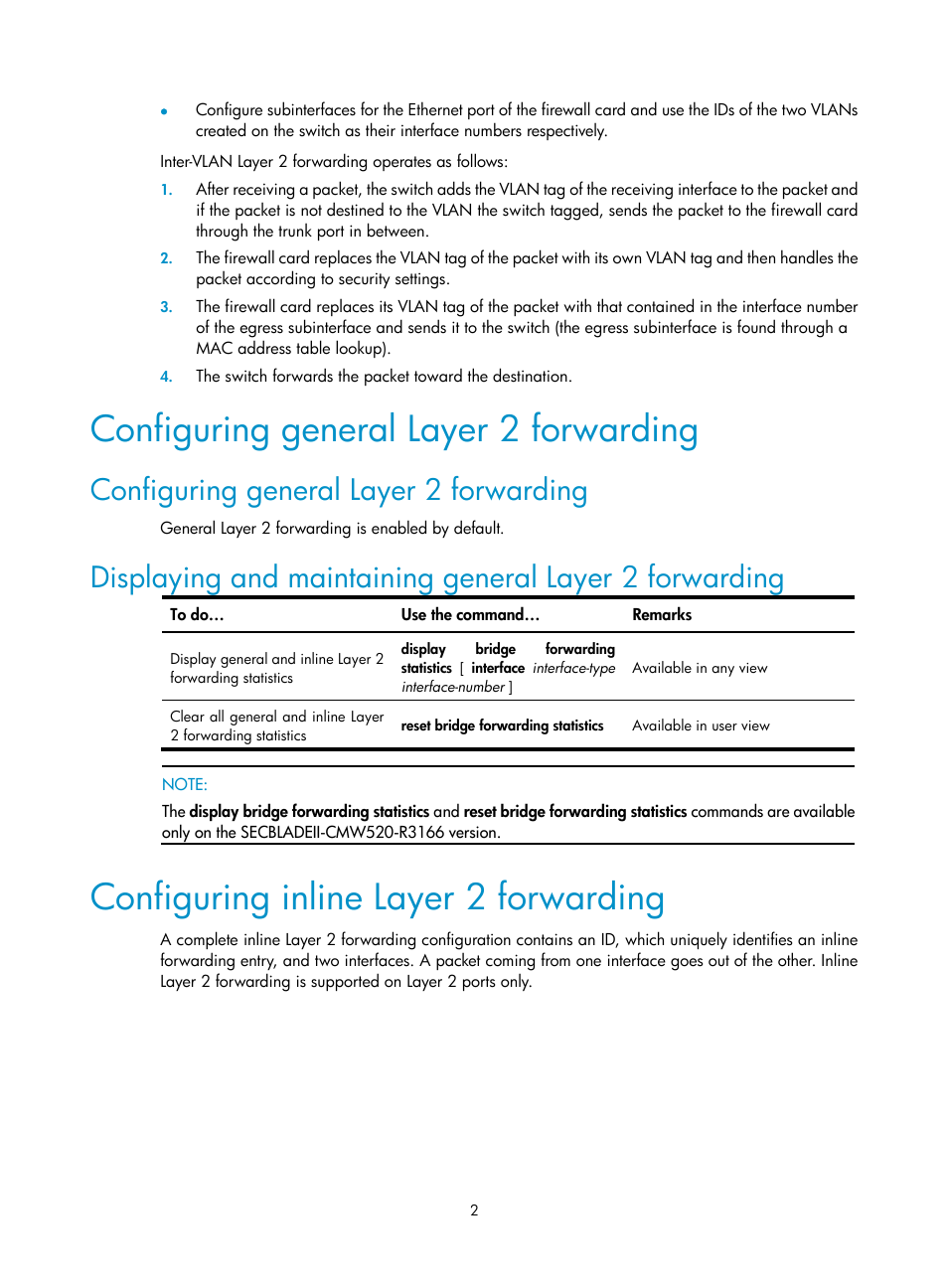 Configuring general layer 2 forwarding, Configuring inline layer 2 forwarding | H3C Technologies H3C SecBlade FW Cards User Manual | Page 3 / 16