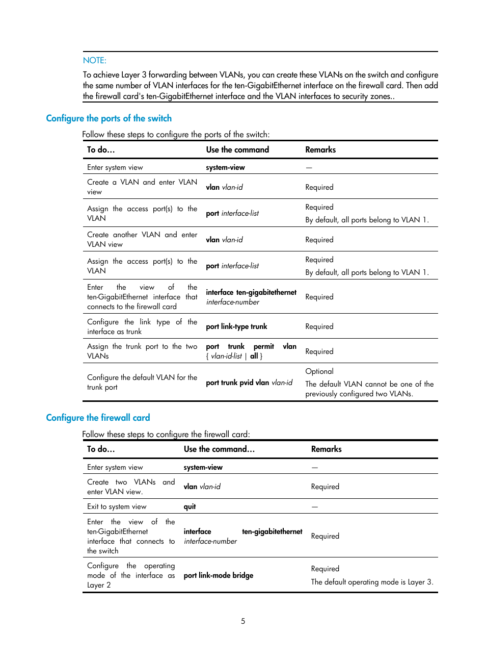 Configure the ports of the switch, Configure the firewall card | H3C Technologies H3C SecBlade FW Cards User Manual | Page 6 / 12