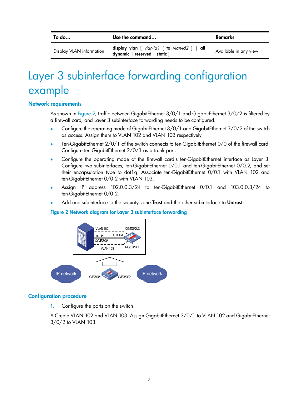 Network requirements, Configuration procedure | H3C Technologies H3C SecBlade FW Cards User Manual | Page 8 / 12