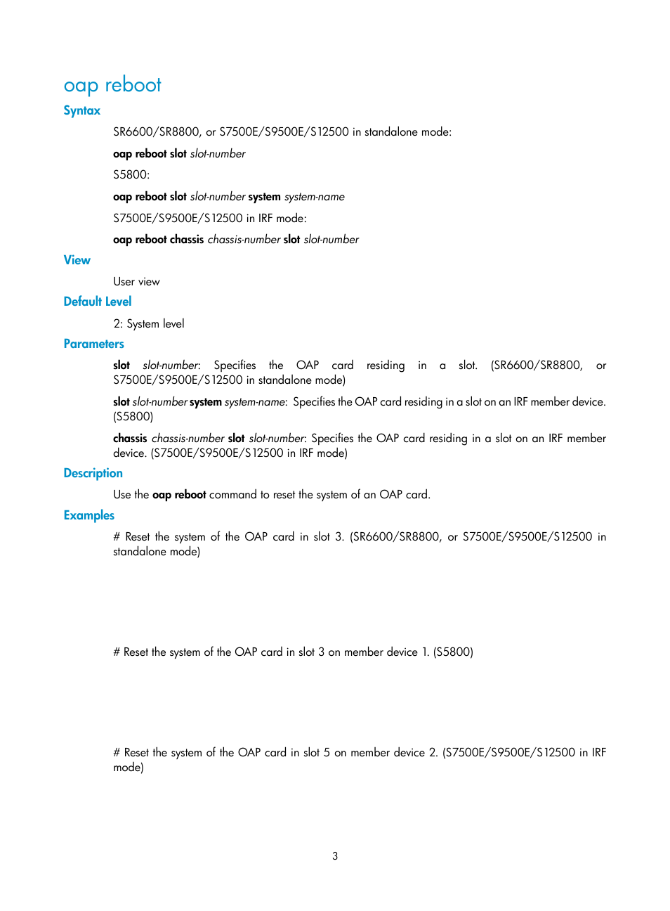 Oap reboot | H3C Technologies H3C SecBlade FW Cards User Manual | Page 12 / 21