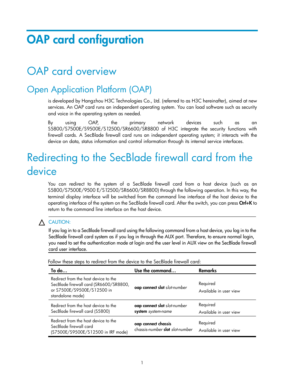 Oap card configuration, Oap card overview, Open application platform (oap) | H3C Technologies H3C SecBlade FW Cards User Manual | Page 2 / 21