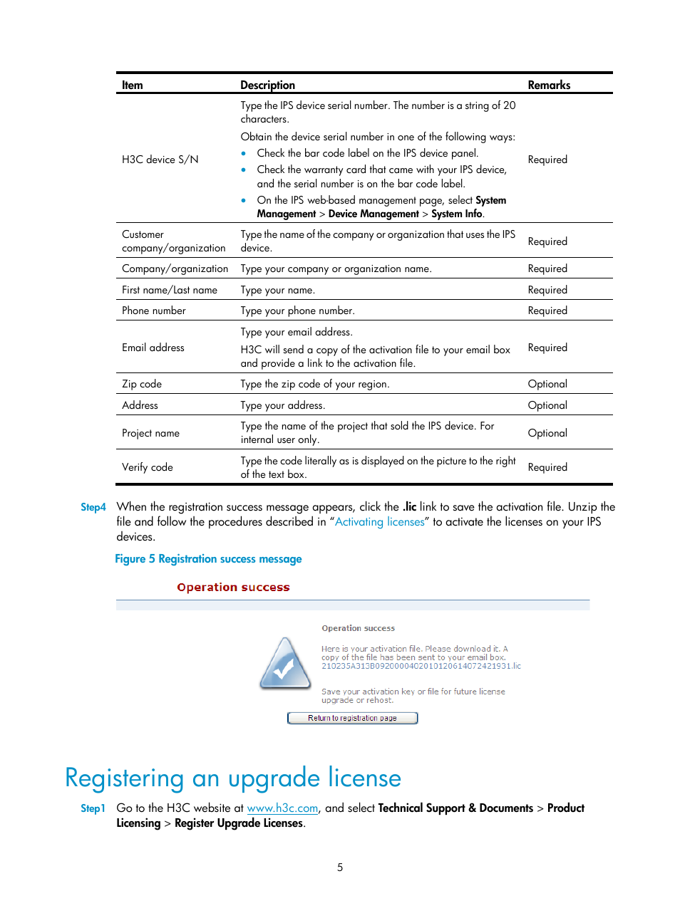 Registering an upgrade license | H3C Technologies H3C SecBlade IPS Cards User Manual | Page 10 / 18