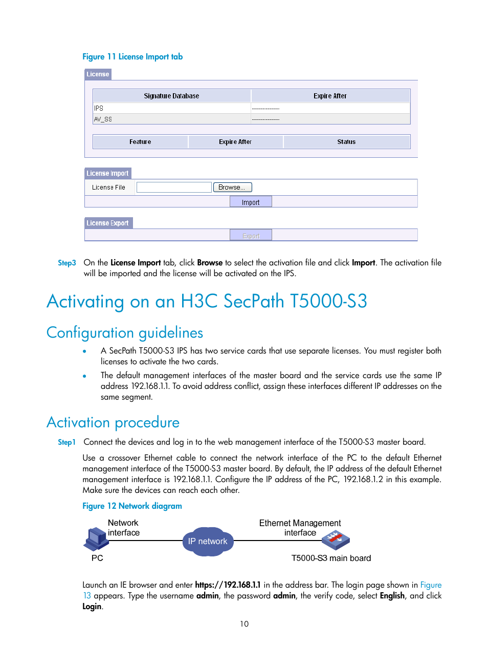 Activating on an h3c secpath t5000-s3, Configuration guidelines, Activation procedure | H3C Technologies H3C SecBlade IPS Cards User Manual | Page 15 / 18