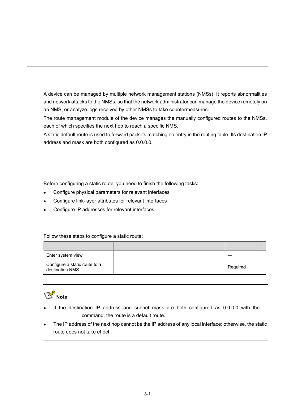 3 static routing configuration, Introduction, Configuring a static route | Configuration prerequisites, Configuration procedure, 1 configuring a static route, 1 configuration procedure, Static routing configuration | H3C Technologies H3C SecBlade IPS Cards User Manual | Page 13 / 31