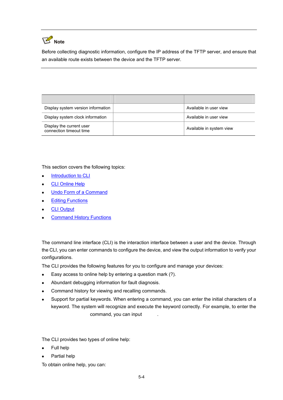 Displaying basic system configuration, Cli features, Introduction to cli | Cli online help, 4 cli online help | H3C Technologies H3C SecBlade IPS Cards User Manual | Page 23 / 31