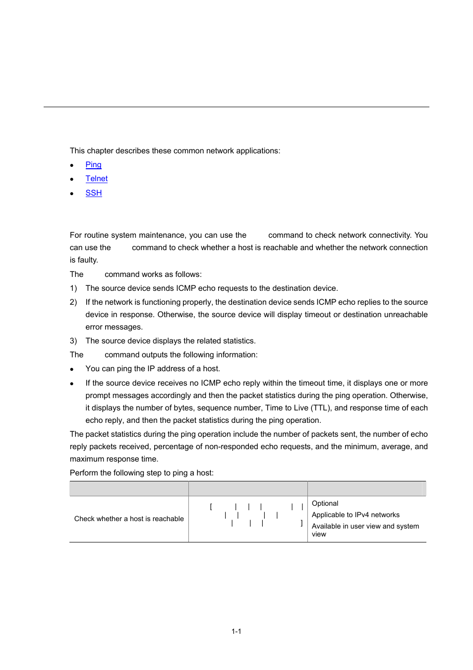 1 common network application configuration, Common network application configuration, Ping | H3C Technologies H3C SecBlade IPS Cards User Manual | Page 8 / 31