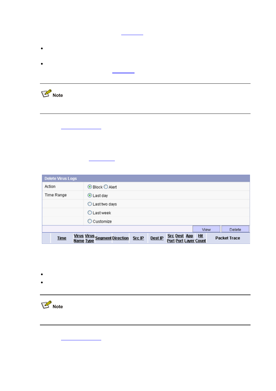 Deleting virus logs | H3C Technologies H3C SecBlade IPS Cards User Manual | Page 105 / 219