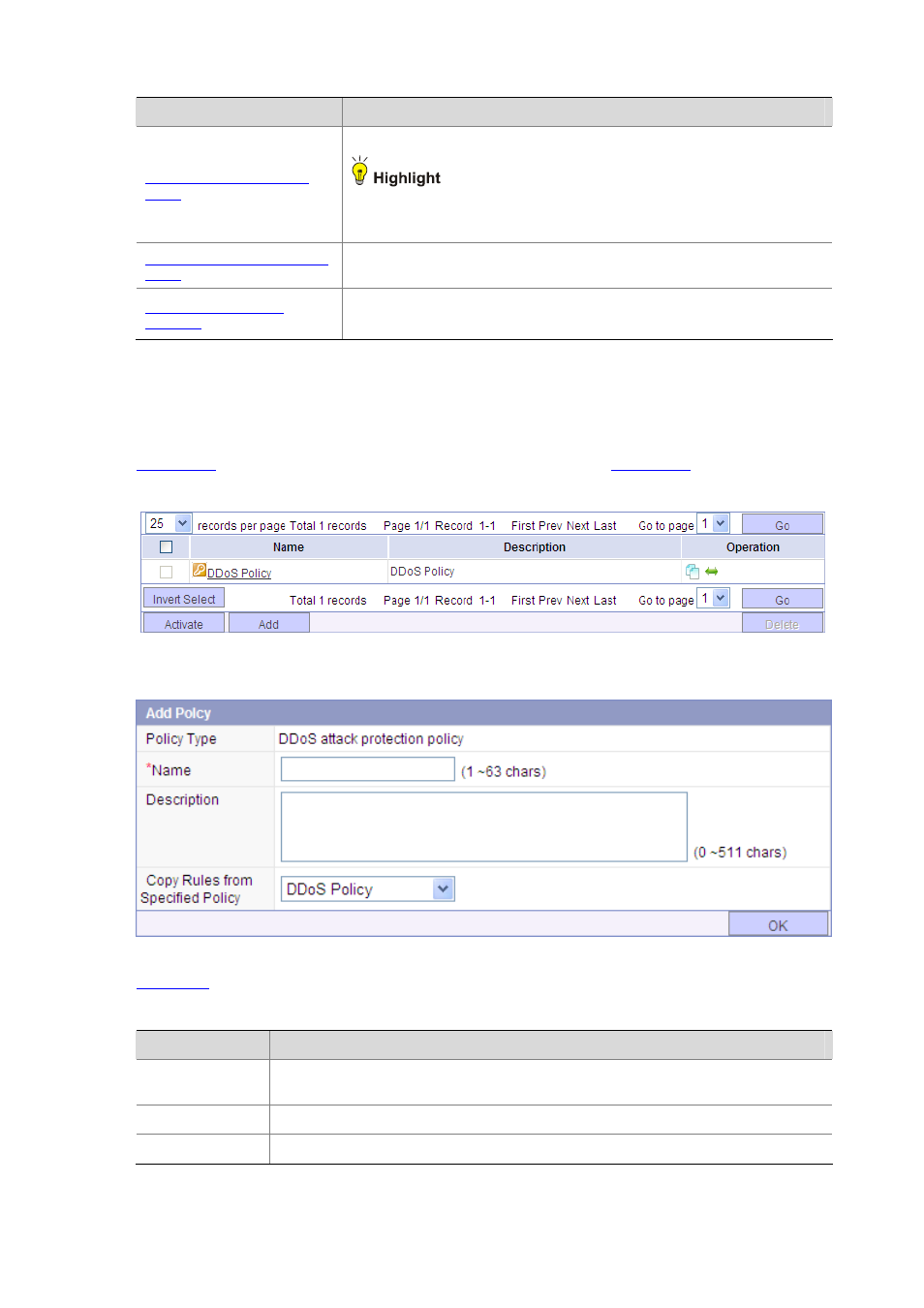 Creating a ddos policy | H3C Technologies H3C SecBlade IPS Cards User Manual | Page 162 / 219